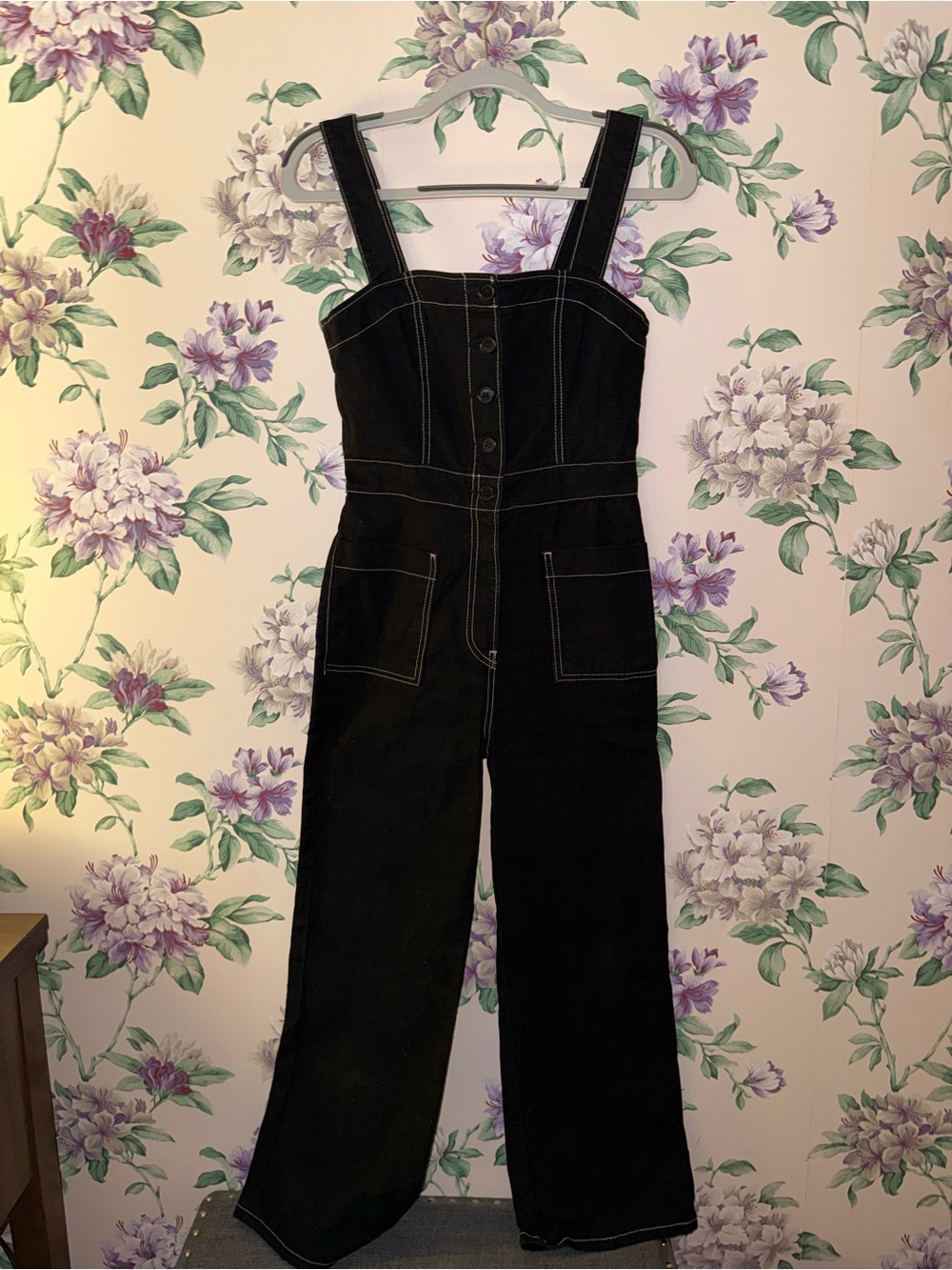 Reformation Black Wide-Leg Jumpsuit with Contrast Stitching